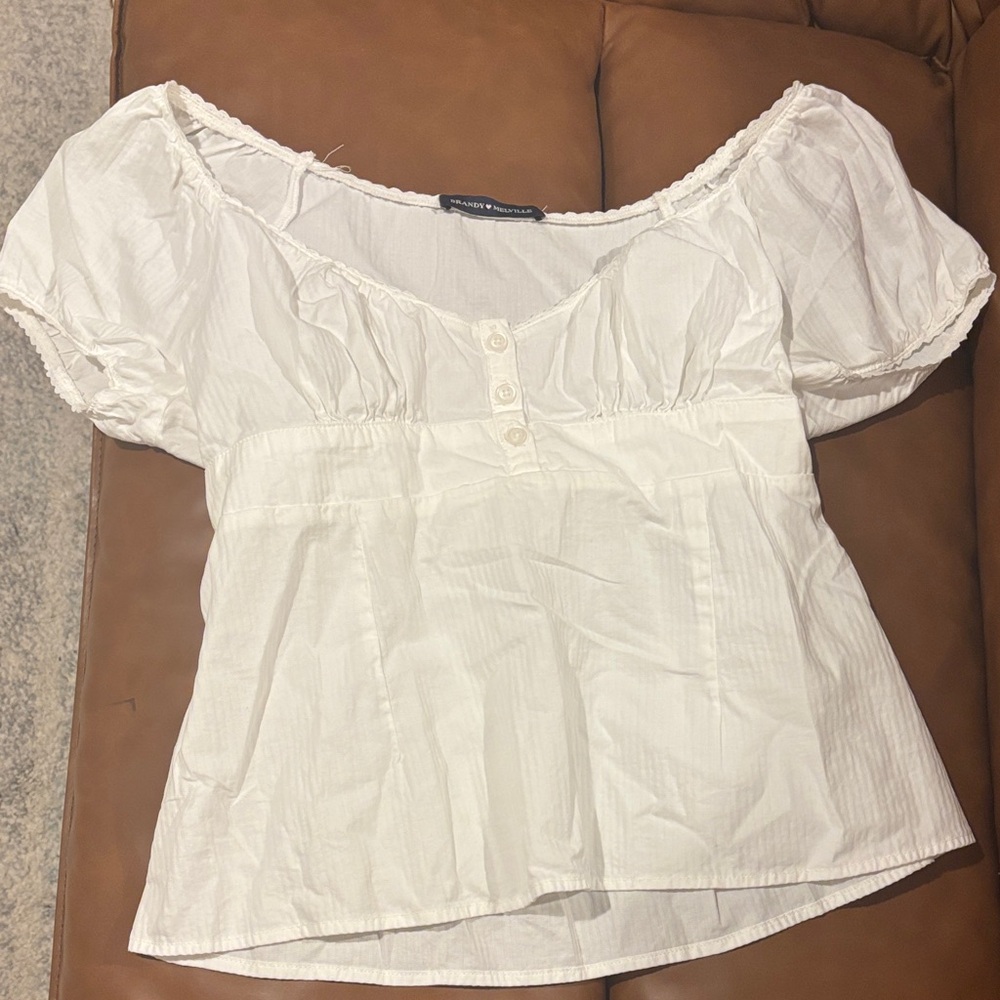 Brandy Melville White Blouse with Button Detail